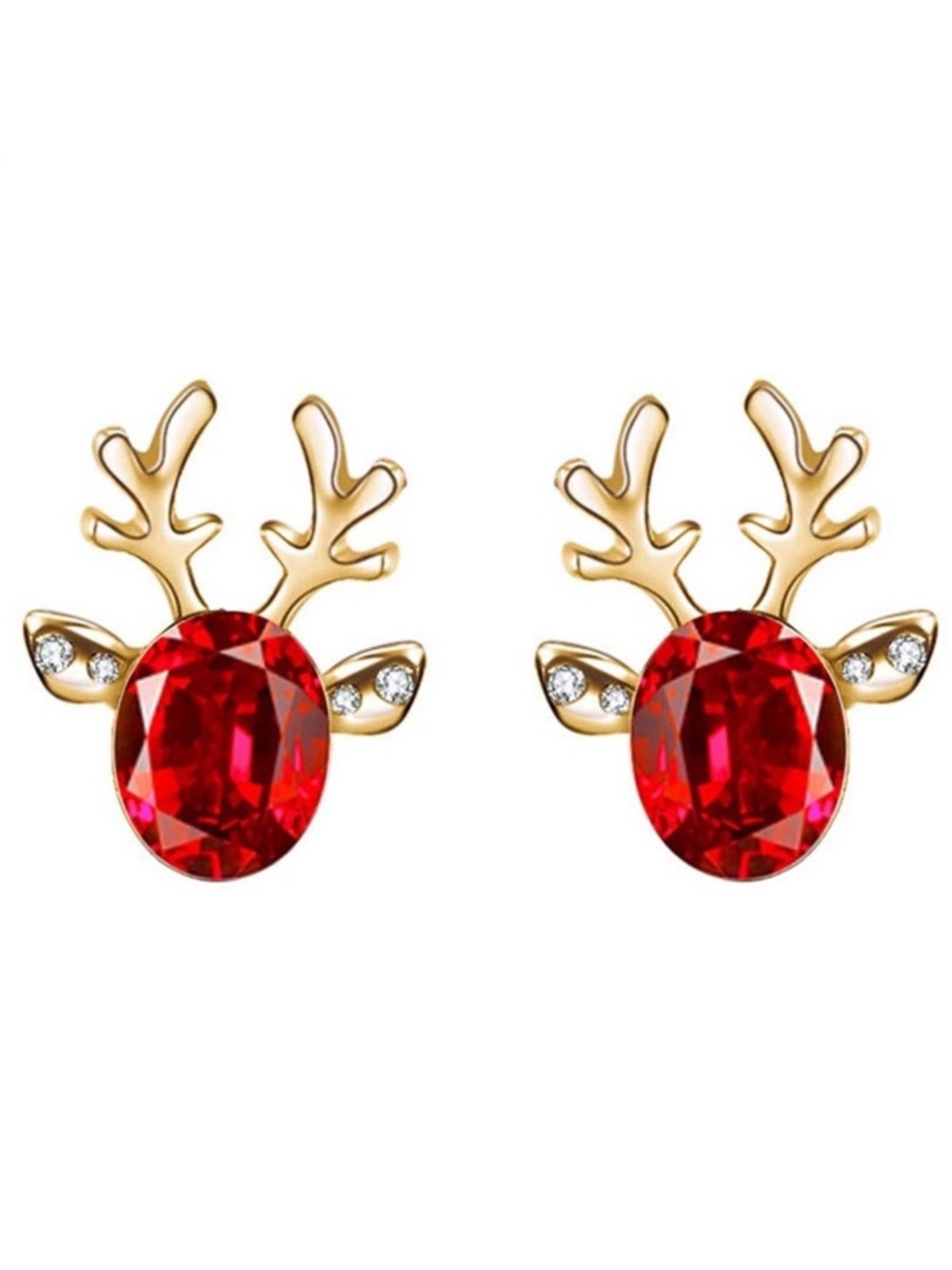 Red & Gold Crystal Reindeer Stud Christmas Holiday Earrings Nwt